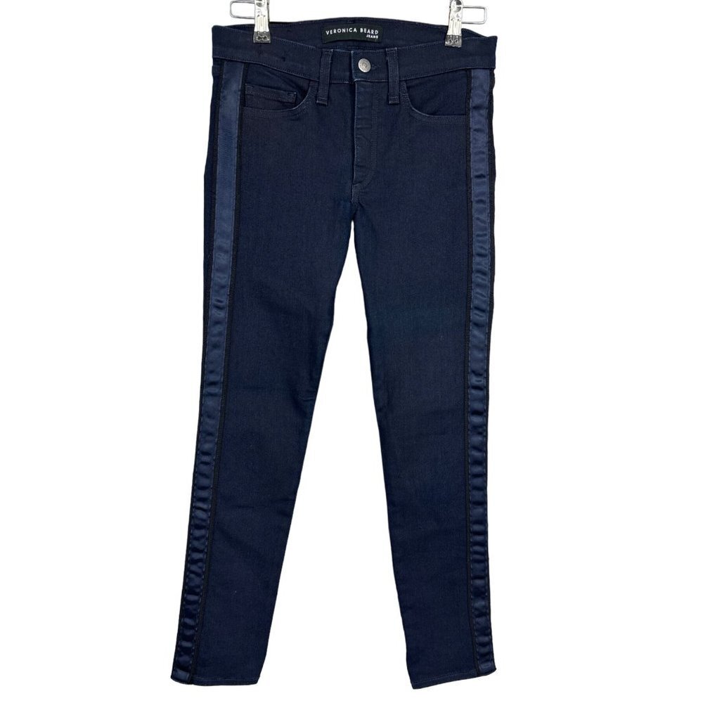 VERONICA BEARD JEANS Brooke Mid-Rise Skinny Jeans with Tuxedo Stripes Size 27